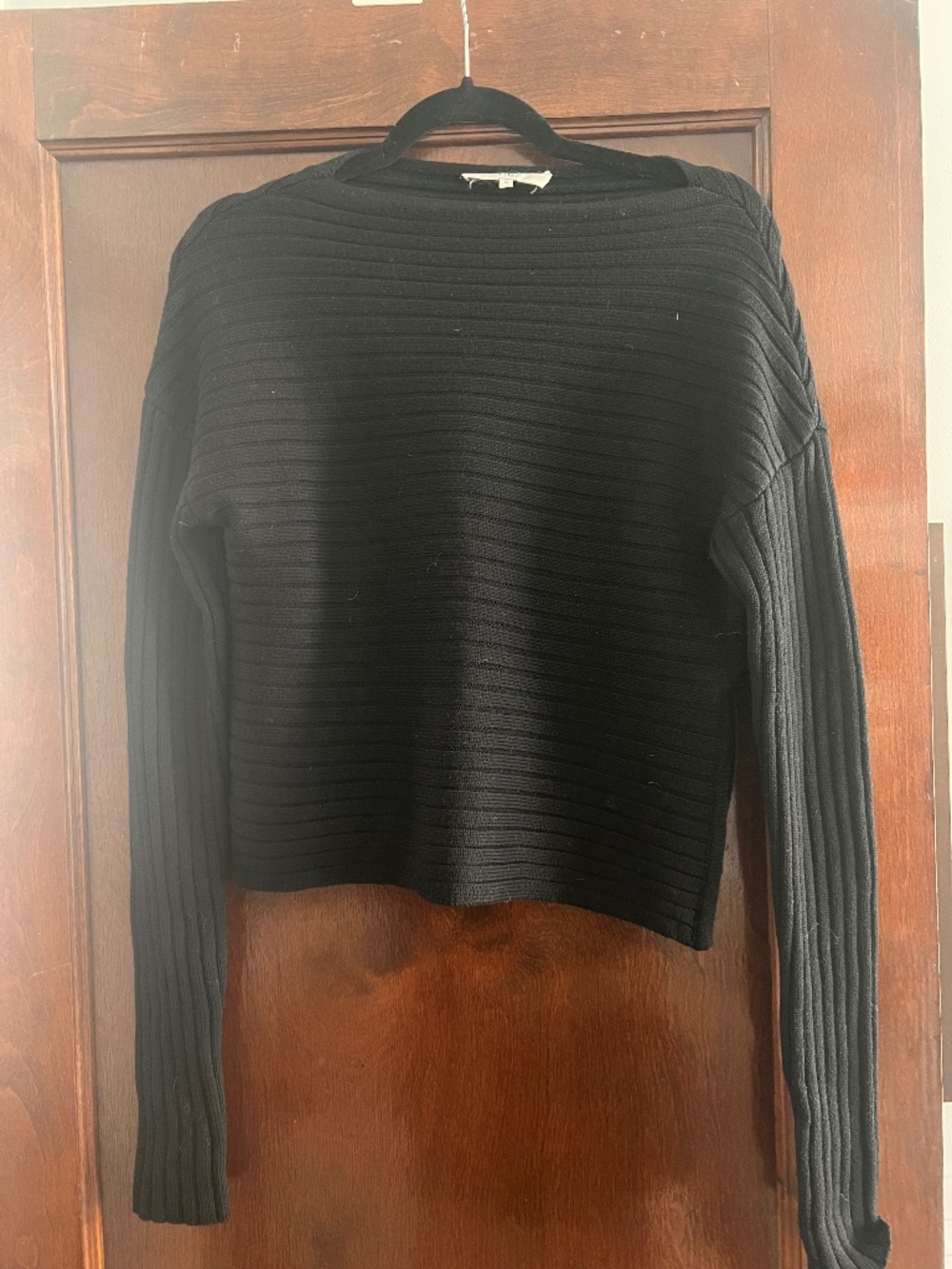 TIBI Cropped Black Ribbed Sweater Size Small
